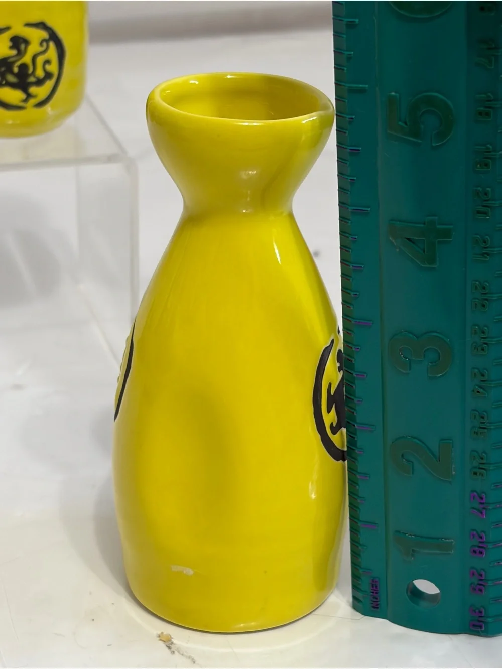 Yellow Ceramic Sake Set Decanter/Carafe with 4 Cups, Made in China